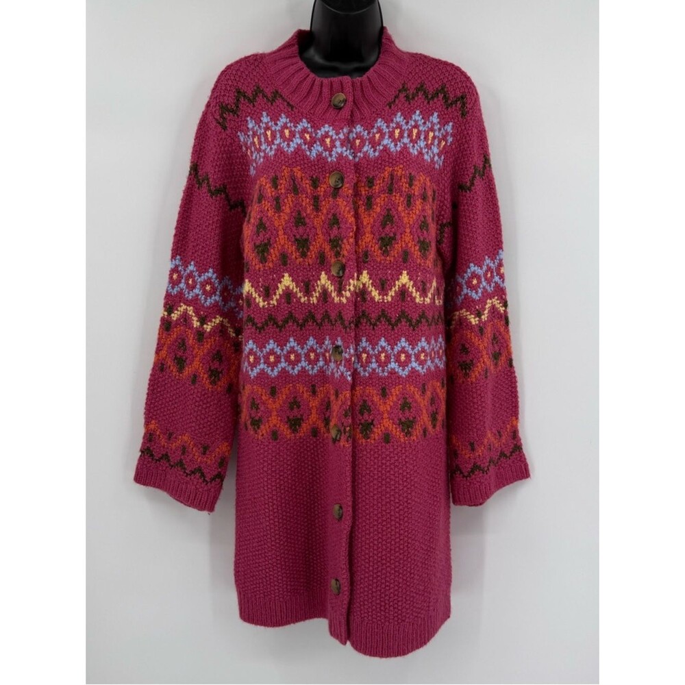 Sundance La Jolla Fair Isle Long Cardigan | Pink | Small